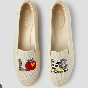 Viviaia Audrey Cream Patterned Loafers for Women Teacher Love